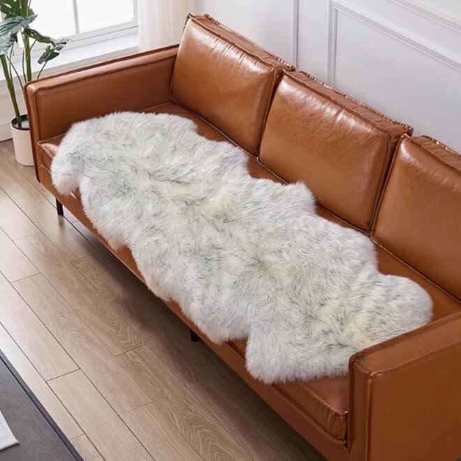 Ultra Soft Faux Sheepskin Fur Rug Grey Fluffy Area Rug Shag Rug Carpets for Bedroom Living Room