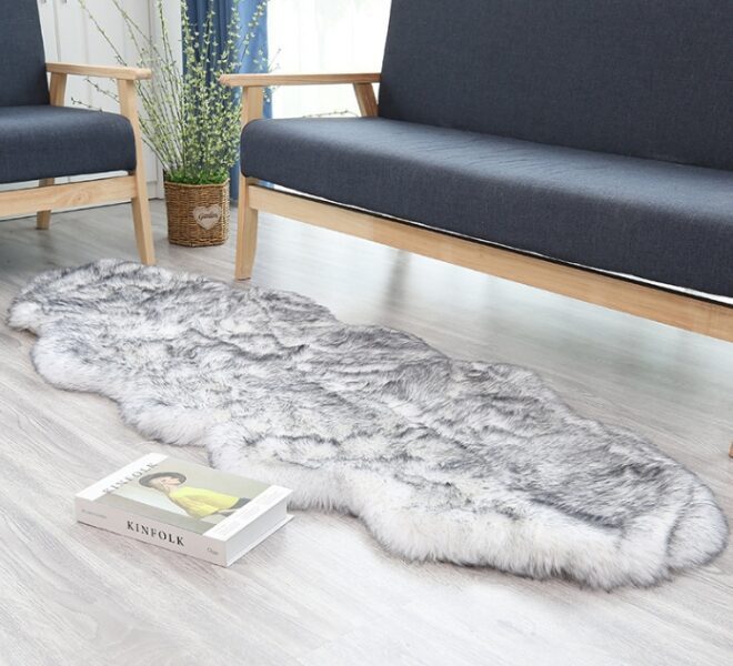 Ultra Soft Faux Sheepskin Fur Rug Grey Fluffy Area Rug Shag Rug Carpets for Bedroom Living Room