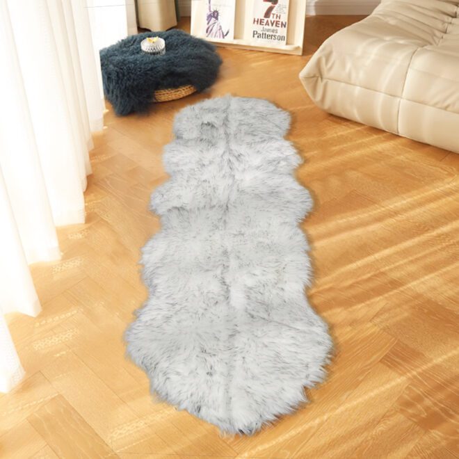 Ultra Soft Faux Sheepskin Fur Rug Grey Fluffy Area Rug Shag Rug Carpets for Bedroom Living Room