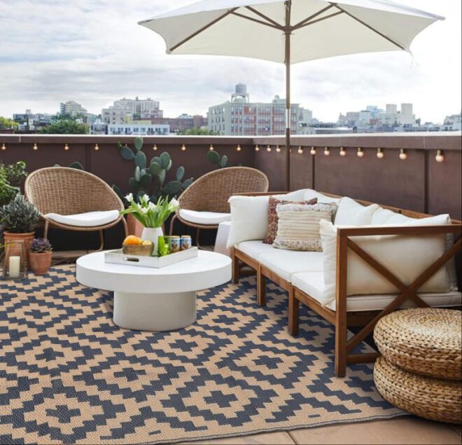 Outdoor Rug Waterproof-Patio Rug Mat 5x8 Outdoor Carpet Reversible RV Camping Picnic Plastic Straw Rug Outside Outdoor Area Rug for Balcony Deck Backyard Patio Decor Boho Modern Abstract
