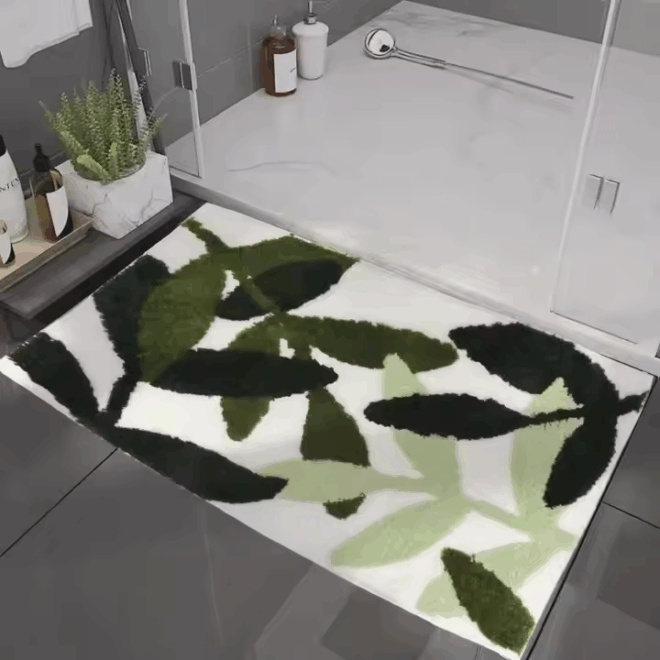 2025 New Design Leaf Machine Washable Bathroom Rugs Soft Shaggy Absorbent Bath Rugs Non-Slip Microfiber Bath Floor Mats