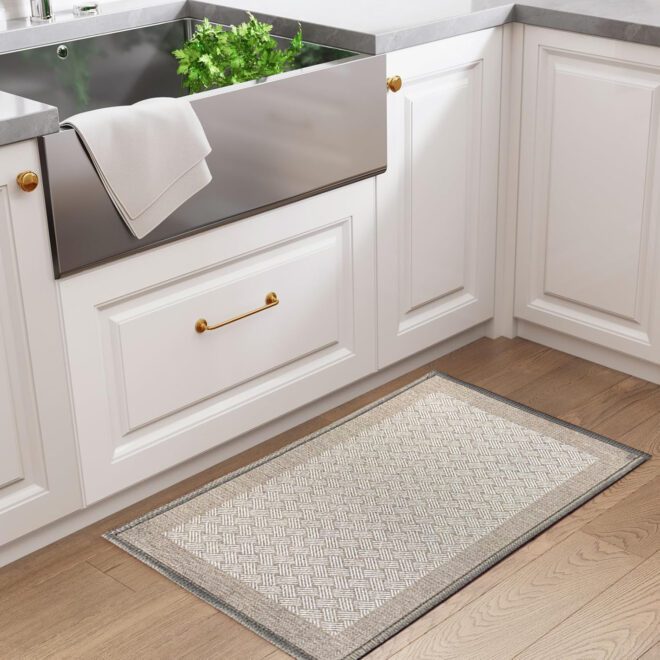 Kitchen Rugs and Mats Non Skid Washable - Non Slip Absorbent Kitchen Runner Rugs for Floor Herringbone Patterned Carpets