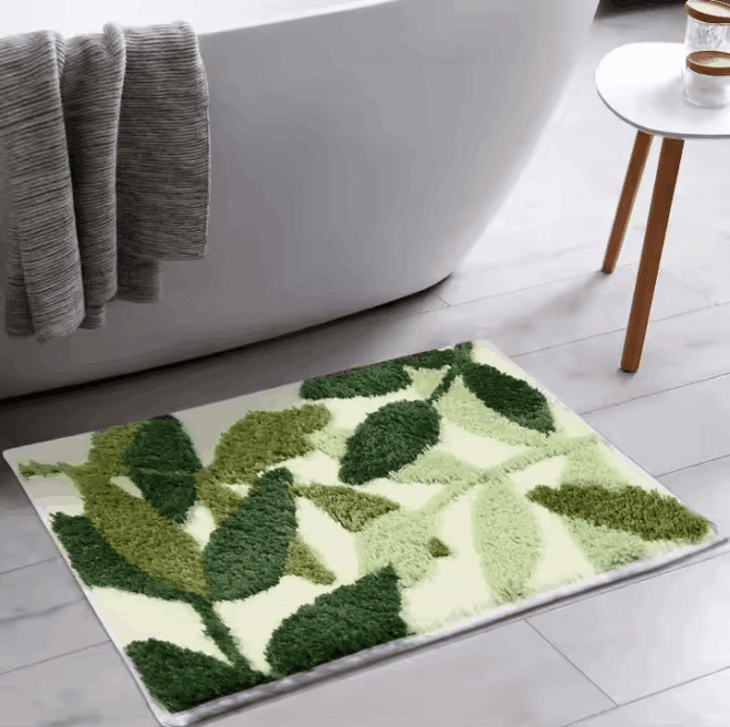 2025 New Design Leaf Machine Washable Bathroom Rugs Soft Shaggy Absorbent Bath Rugs Non-Slip Microfiber Bath Floor Mats