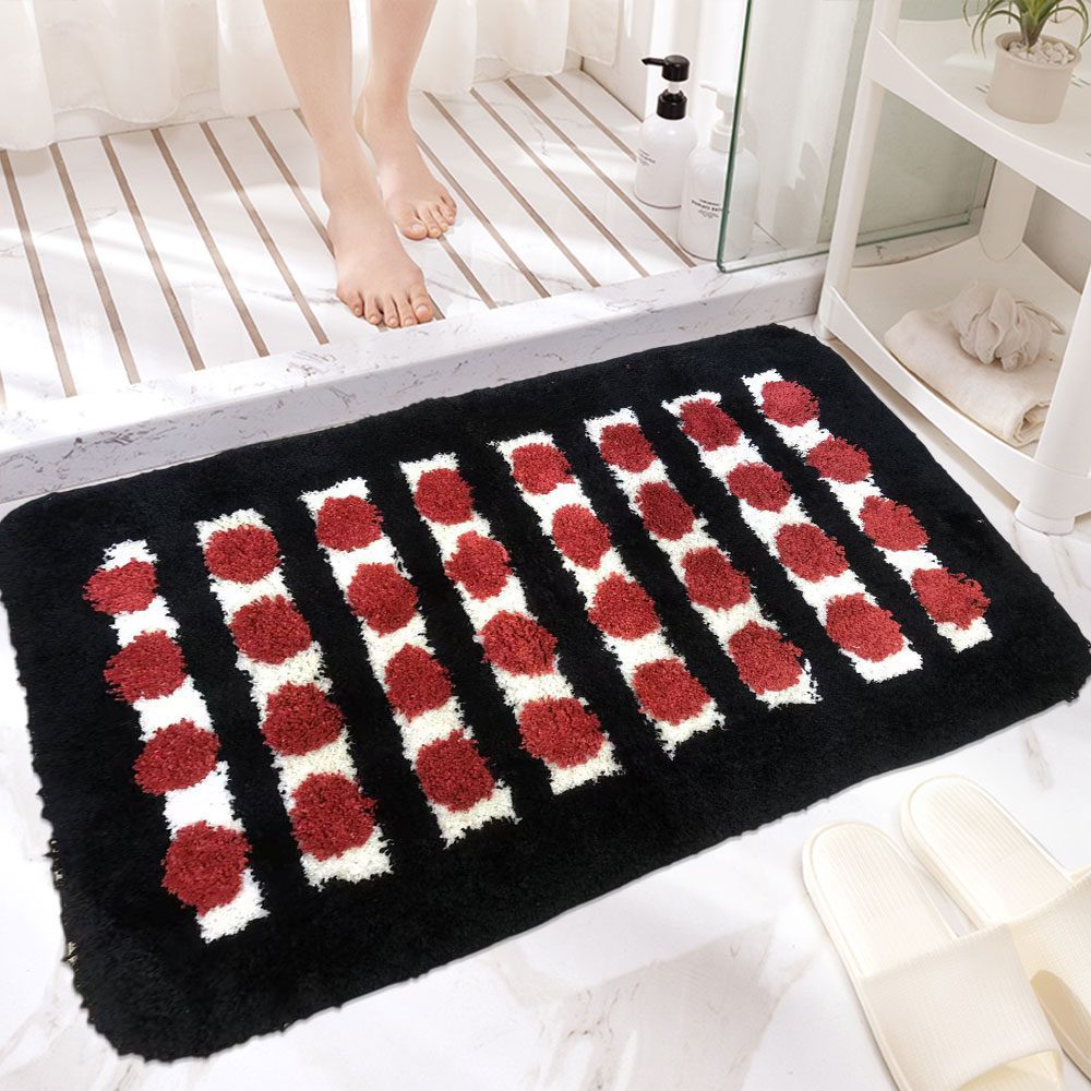 Vintage Black & Red Geometric Tufted Carpet Non-slip Backing Water Absorbent Party Living Room Bathroom