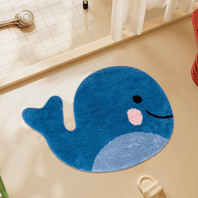 Blue Bathroom Rugs Whale Bath Rug Cute Non Slip Mat Washable Microfiber Terry Water Absorbent Farmhouse Floor Mat for Kids