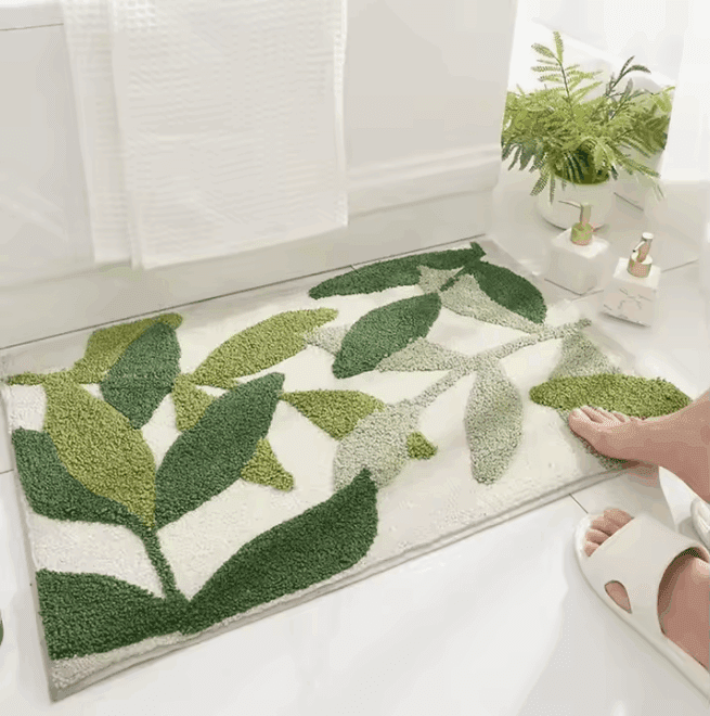 2025 New Design Leaf Machine Washable Bathroom Rugs Soft Shaggy Absorbent Bath Rugs Non-Slip Microfiber Bath Floor Mats