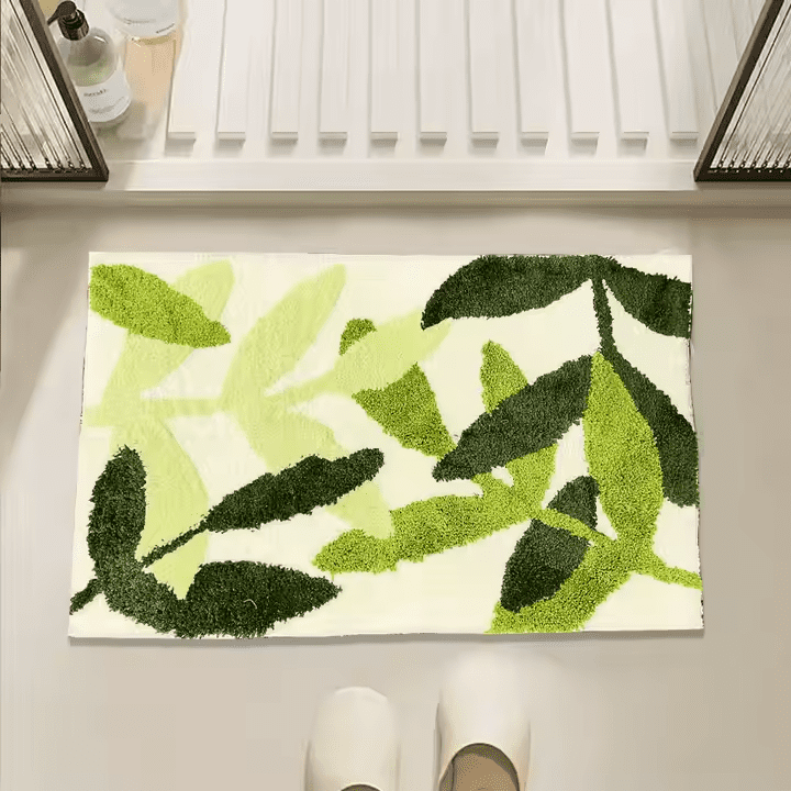 2025 New Design Leaf Machine Washable Bathroom Rugs Soft Shaggy Absorbent Bath Rugs Non-Slip Microfiber Bath Floor Mats