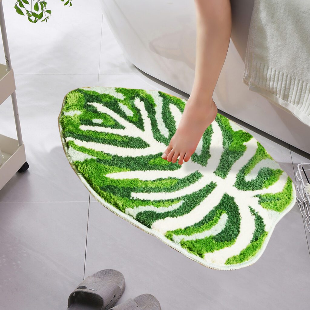 OEM Design Monstera Leaf Foot Mat Non Slip Microfiber Bath Mat Ultra Soft Washable Plant Leaves Shaped Tufted Rug