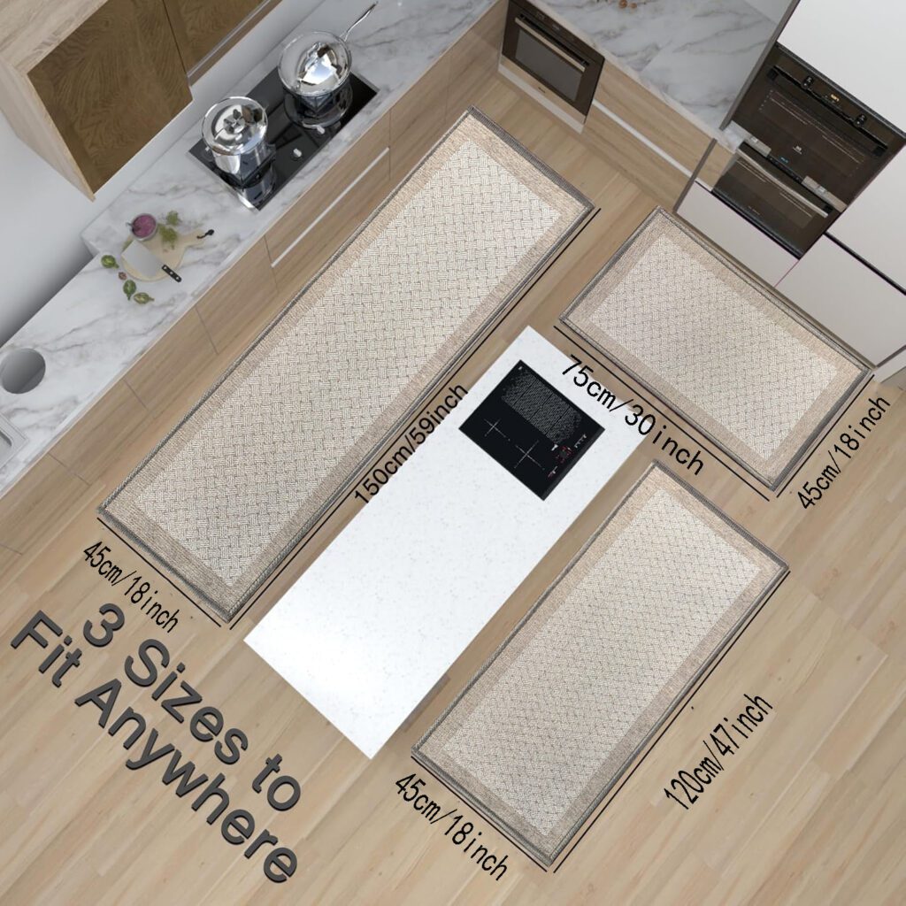 Kitchen Rugs and Mats Non Skid Washable - Non Slip Absorbent Kitchen Runner Rugs for Floor Herringbone Patterned Carpets
