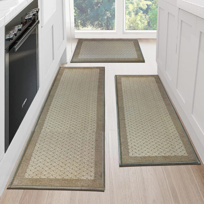 Kitchen Rugs and Mats Non Skid Washable - Non Slip Absorbent Kitchen Runner Rugs for Floor Herringbone Patterned Carpets