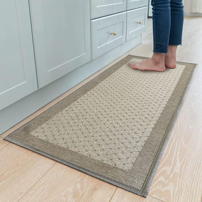 Kitchen Rugs and Mats Non Skid Washable - Non Slip Absorbent Kitchen Runner Rugs for Floor Herringbone Patterned Carpets