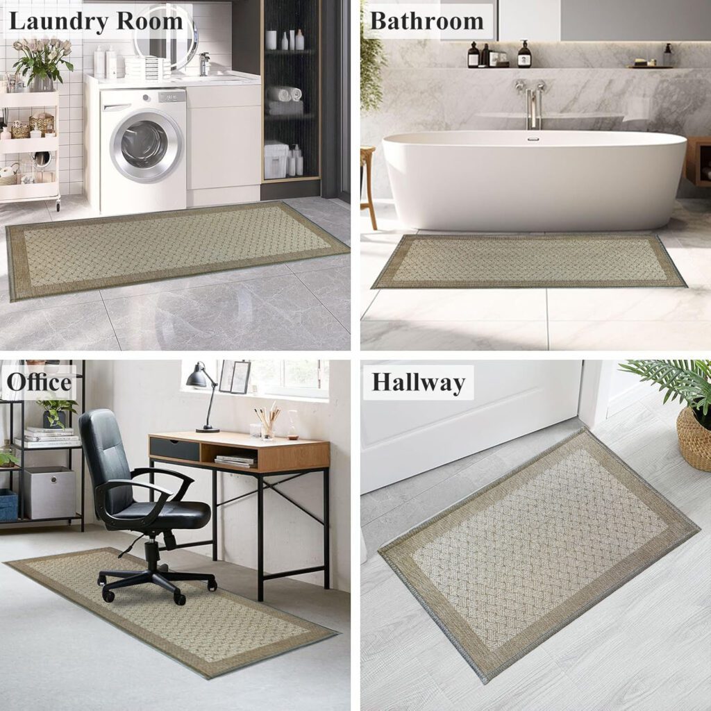 Kitchen Rugs and Mats Non Skid Washable - Non Slip Absorbent Kitchen Runner Rugs for Floor Herringbone Patterned Carpets