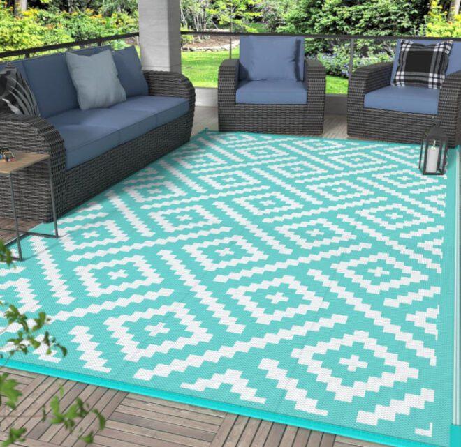 3x6 Ft Waterproof Modern Area Rugs Reversible Outdoors Mats Plastic Straw Carpet for Indoor Outdoor RV