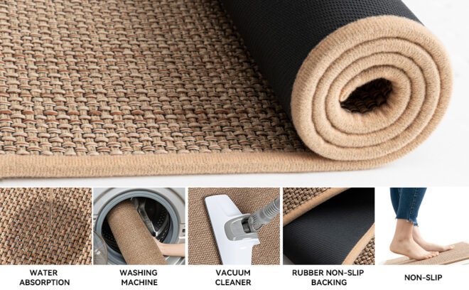 Kitchen Rug Mat Sets Non Slip Washable, Absorbent Floor Mats for Kitchen, Runner Rugs Set for Kitchen, Hallway, Dining Room, 44x77cm+44x120cm, Beige