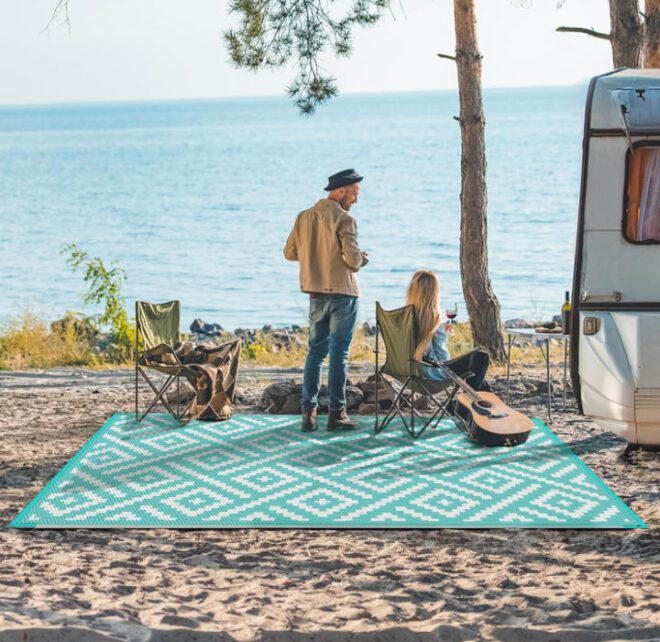 3x6 Ft Waterproof Modern Area Rugs Reversible Outdoors Mats Plastic Straw Carpet for Indoor Outdoor RV