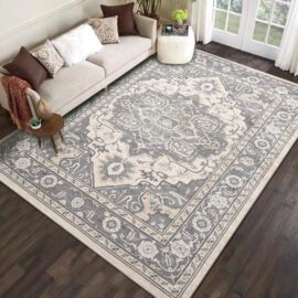Vintage Design Multicolored Turkish Style Design Living Room Laundry Room Indoor Mat Non Slip Machine Washable Rugs