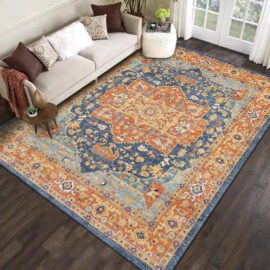 Persian Living Room Rug Modern Printed Low Pile Machine Washable Area Rugs 8×10