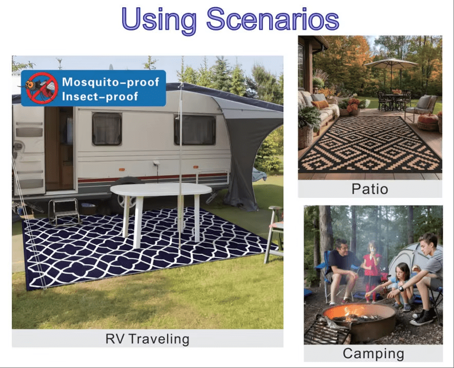 3x6 Ft Waterproof Modern Area Rugs Reversible Outdoors Mats Plastic Straw Carpet for Indoor Outdoor RV