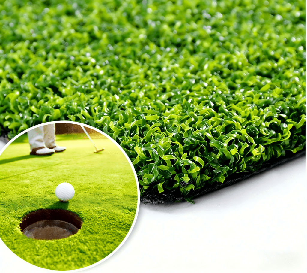 Premium putting green grass with 0.47” realistic blades, high-density PE material, rubber backing & fast drainage. Durable, low-maintenance, ideal for indoor/outdoor golf practice, sports, patio & landscape. Custom sizes available.