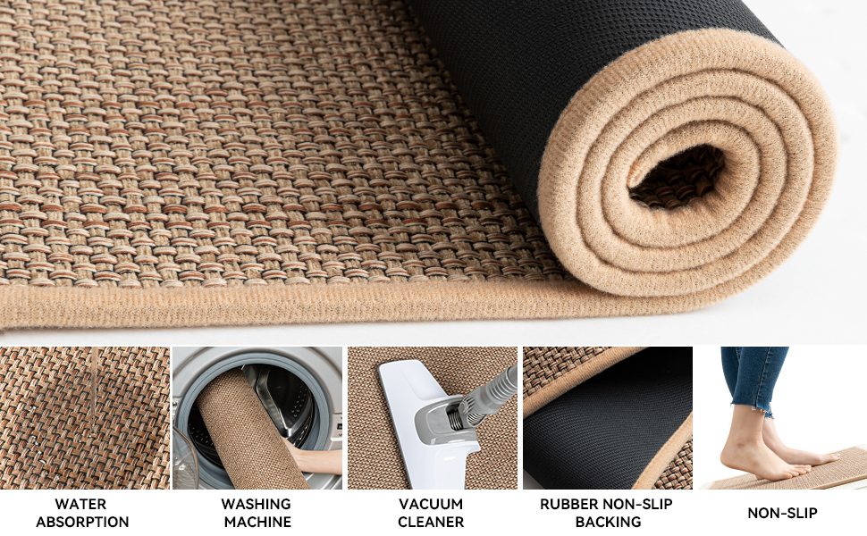 Kitchen Rug Mat Sets Non Slip Washable, Absorbent Floor Mats for Kitchen, Runner Rugs Set for Kitchen, Hallway, Dining Room, 44x77cm+44x120cm, Beige